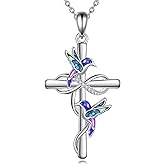 Grmdit Hummingbird/Butterfly/Blue Jay Necklace Sterling Silver Cross Pendant Bird Insect Jewelry Gifts for Women