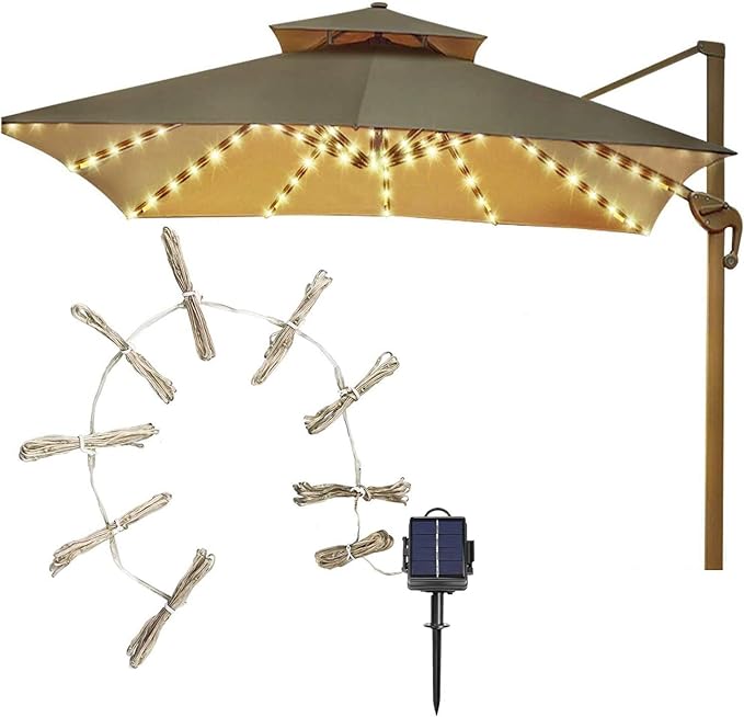 Dbfairy Patio Umbrella Lights Market Umbrella String Lights Solar Powered 8 Ribs 104 Led 8 Mode Easy To Install Twinkle Fairy Lights For Outdoor Wedding Table Umbrella Warm White Amazon Com
