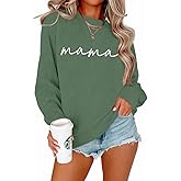 BOUTIKOME Mama Sweatshirt Women Funny Mama Letter Print Graphic Mom Life Long Sleeve Crewneck Pullover Shirt Loose Tops