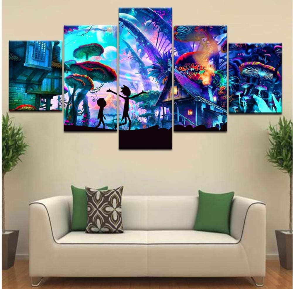xtszlfj 5piece Poster Canvas Mushroom World Rick and Morty Canvas Set Wall Posters Art Painting for Home Living Room Decoration 30x40 30x60 30x80cm No Frame
