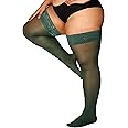 DORALLURE Plus Size Thigh High Stockings Silicone Lace Top Stay Up Silky Pantyhose for Women Hold Up Nylon