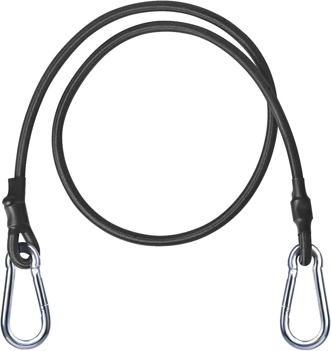 48" Super Heavy Duty Rubber Bungee Cord with Carabiner Hook, UV Resistant, 10mm in Diameter, for Binding Luggage & Cargo on Cart, Bicycle, Motorcycle, Auto Roof Rack, Truck Bed & More (Black)