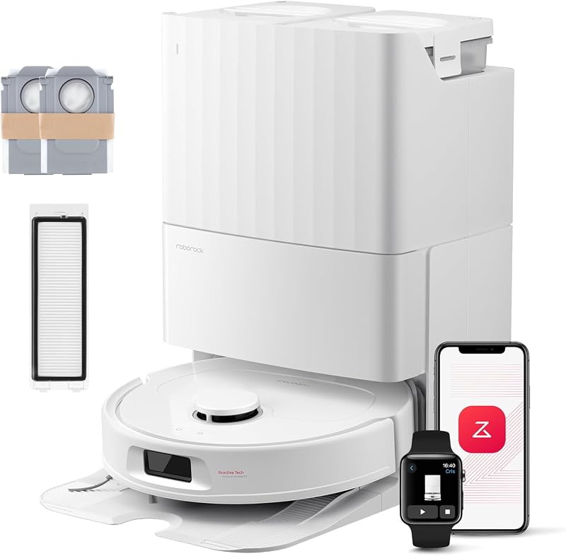 QV 35S-Set Saugroboter mit Wischfunktion, 10.000 Pa HyperForce Saugkraft, Anti-Tangle-Bürsten, Anhebbare Schleudermopps, Intelligente Hindernisvermeidung, All-in-One Dock (Weiß)