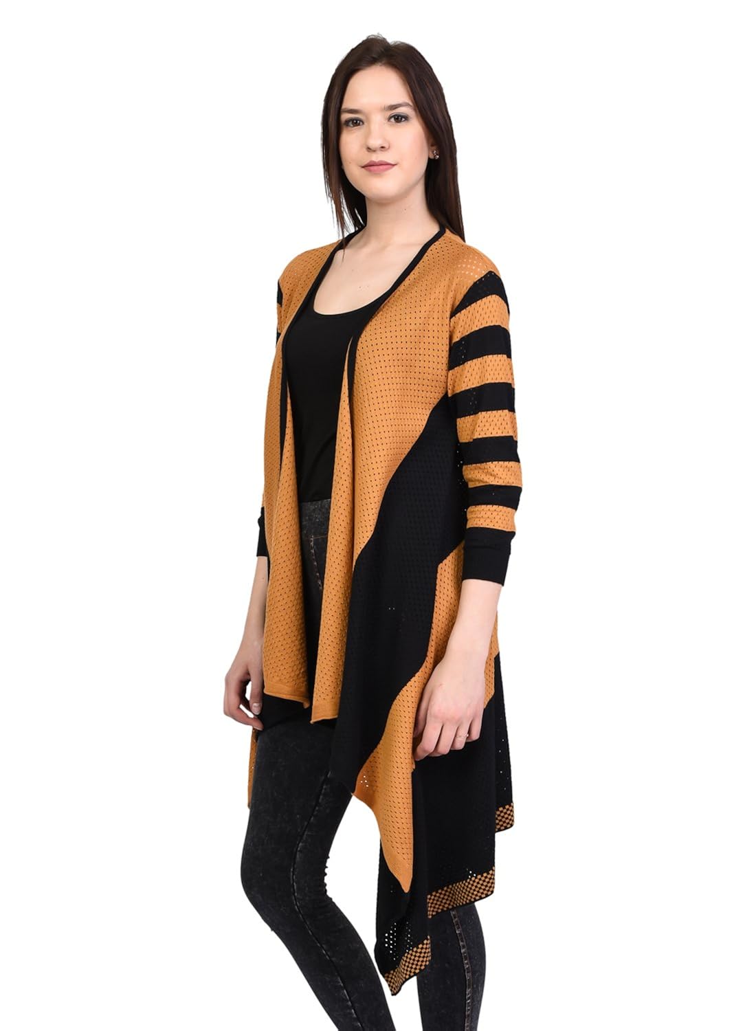 women's 3/4 th sleeves long open pointelle shrug ( s039)