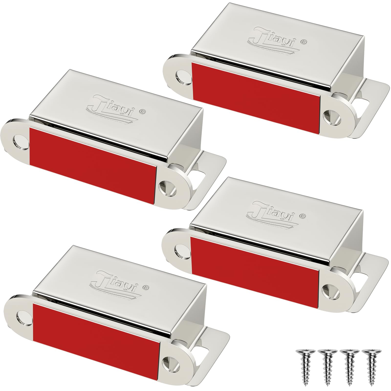 Cabinet Door Magnetic Catch Jiayi 4 Pack Magnetic Cupboard Door Catches 14KG Pulls Door Magnet Stainless Steel Wardrobe Magnet Heavy Duty Magnetic Latch for Kitchen Mirror Cupboard Door Closing