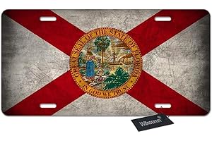 Wondertify License Plate Florida Flag Us State Custom Sunshine State Emblem Decorative Car Front License Plate,Vanity Tag,Metal Car Plate,Aluminum Novelty License Plate,6 X 12 Inch (4 Holes)