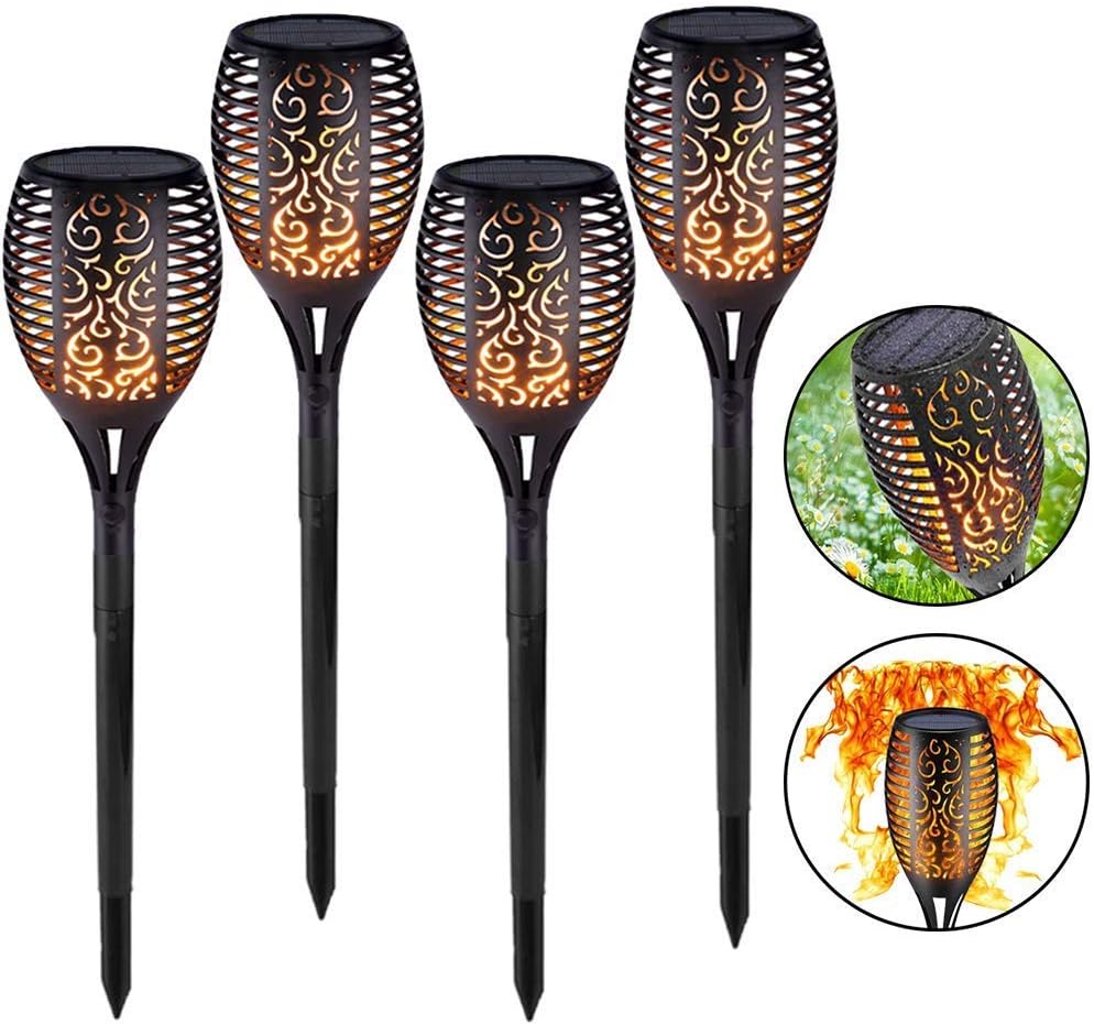 SolisFlamez Solar Torch Lights with Flickering Flame Solar-Light Powered Led Waterproof Ourdoor Decoration Lightning Dush for Patio Pathway Garden (4 Packs)