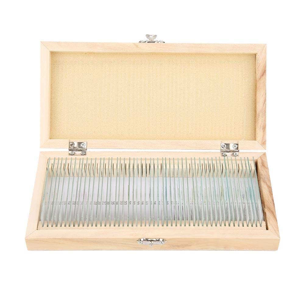 Slides, 50pcs Biology Glass Prepared Microscope Slides Specimens With Wood Box, Levels of Student Study Including Home School Program