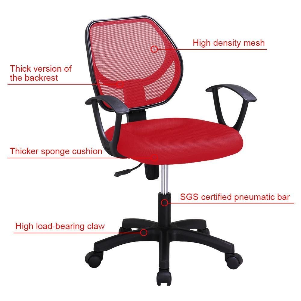 Topeakmart Adjustable Swivel Computer Desk Chair with Arms Seating Back Rest Fabric Mesh (Red)