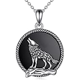YFN Wolf Necklace Gifts for Men Women Sterling Silver Opal Moon Wolfs Jewelry Birthday 18+2"