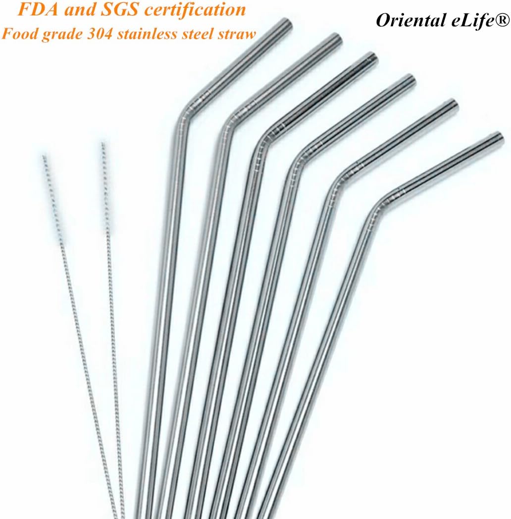 Oriental eLife Stainless Steel Straws Reusable Curved Metal Drinking