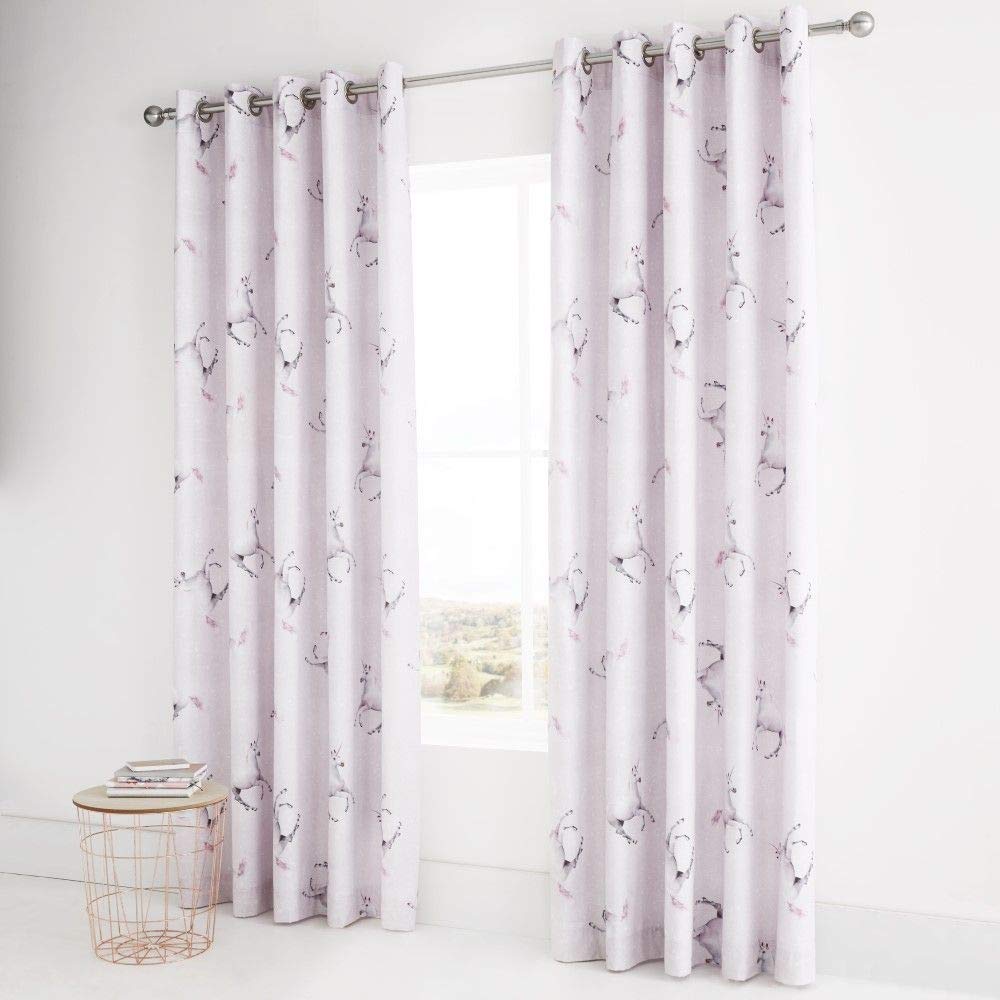 Catherine Lansfield Enchanted Unicorn Easy Care Eyelet Curtains, Pink, 66 x 72-Inch