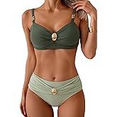 Eomenie Bikini Sets for Women Color Block Two Piece Bathing Suit V Neck Tie Back Swimsuit