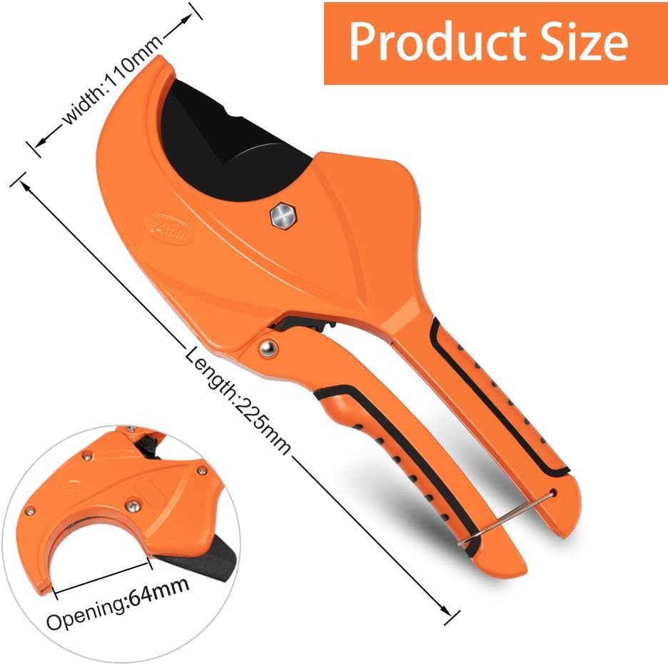 AIRAJ Ratchet PVC Pipe Cutter, Cuts up to 2-1/2"PEX, PVC, PPR and Plastic Hoses, Pipe Cutters with Sharp SK5 Stainless Steel Blades, Suitable for Home Repairs and Plumbers - - 