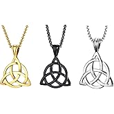3Pack Set Stainless Steel Irish Celtic Trinity Knot Pendant Chain Necklace for Men Women,Black Silver Gold Titanium Steel Triquetra Celtic Knot Charm Necklaces Jewelry for Men Woman,24inch Chain