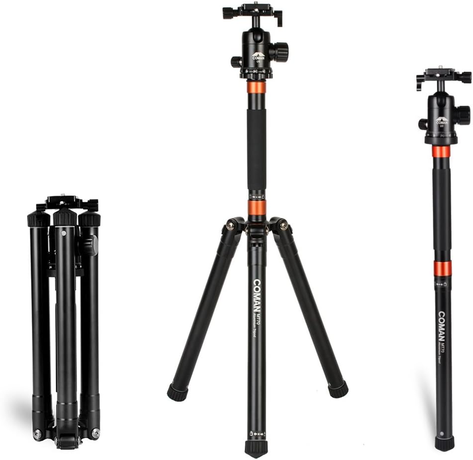 Travel Tripod, Foldable Lightweight Compact Aluminum Alloy 62.2 inches Camera Tripod with 360 Degree Ball Head for DSLR Digital Camera phone, ideal for travel and work (MT70)