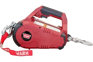 WARN 885001 PullzAll Corded 120V AC Portable Electric Winch with Steel Cable and Swiveling Anchor Hook for Hoisting an Engine Block: 1,000 lb (1/2 Ton) Pulling Capacity, Variable Speed Control.