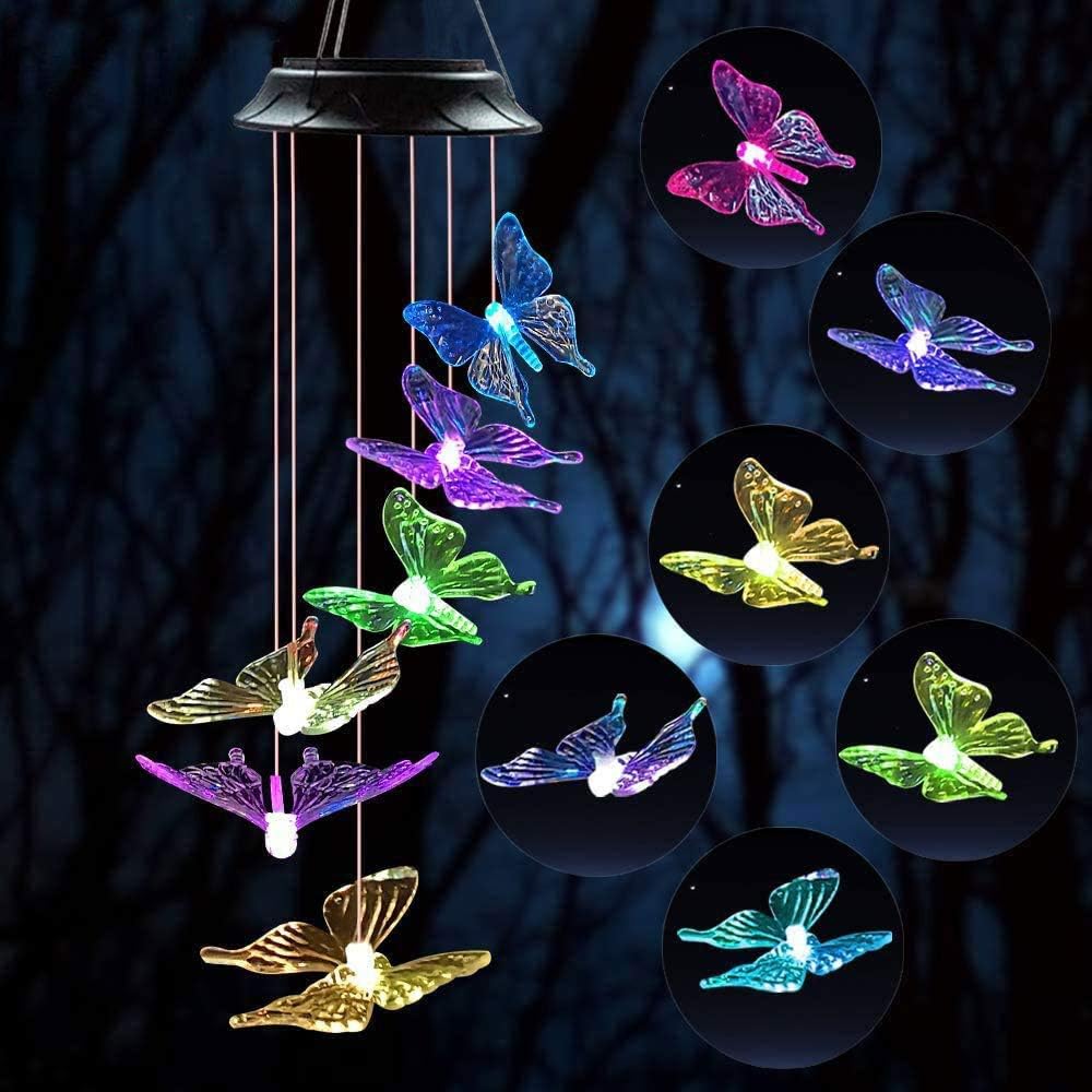 N-A Outdoor Wind Chime, Solar Lights Chimes Butterfly Wind Chimes Color Changing Solar Power Wind Chime Outdoor Decor, Yard Decorations Solar Light Mobile Unique Wind Chimes, Wind Bell Light（2pack） : Garden & Outdoor