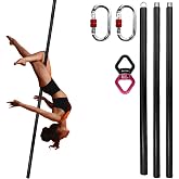 PRIOR FITNESS Silicone Flying Pole,SGS Certified,3m No-Slip Spinning Pole | 9683 lbs MBL,9.8ft 45mm Aerial Suspension Dance Pole for 12-15ft Ceiling,Black/Purple/Pink,w/Rigging Hardware, for Studio,Gym