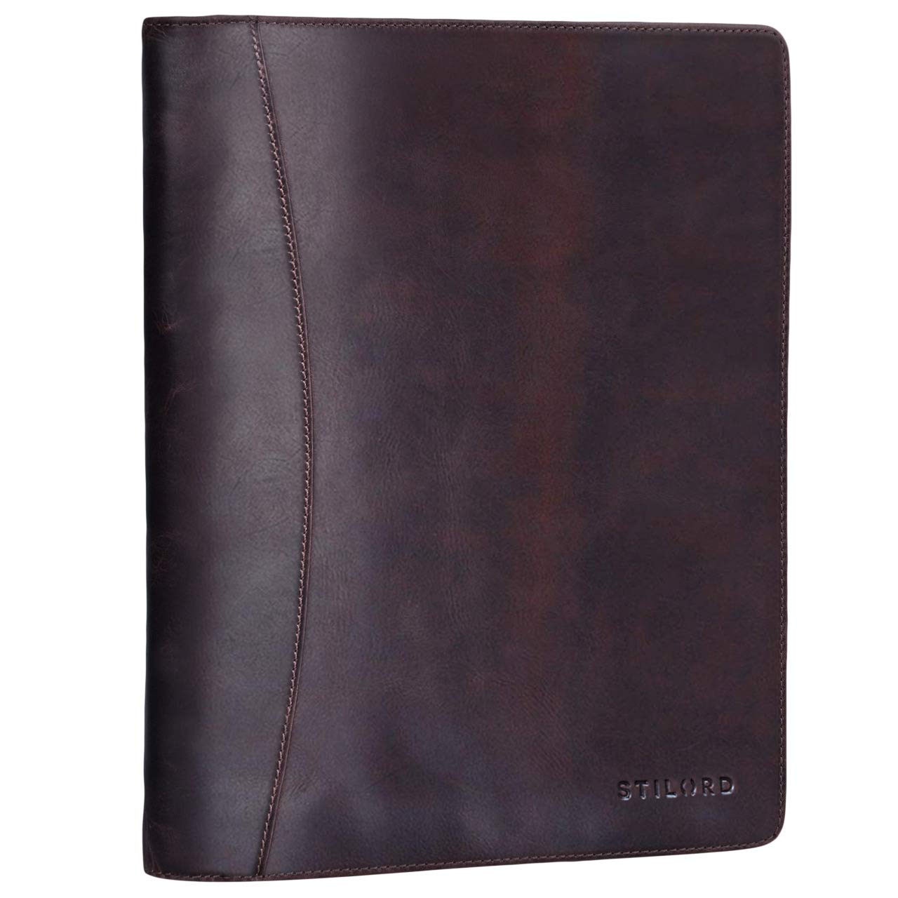 STILORD 'Vincent' Vintage Conference Folder Leather Brown Business Map Brown A4 Punched Pad Portfolio Document Folder fit for 13,3 MacBooks Genuine Leather, Colour:Kara - Brown
