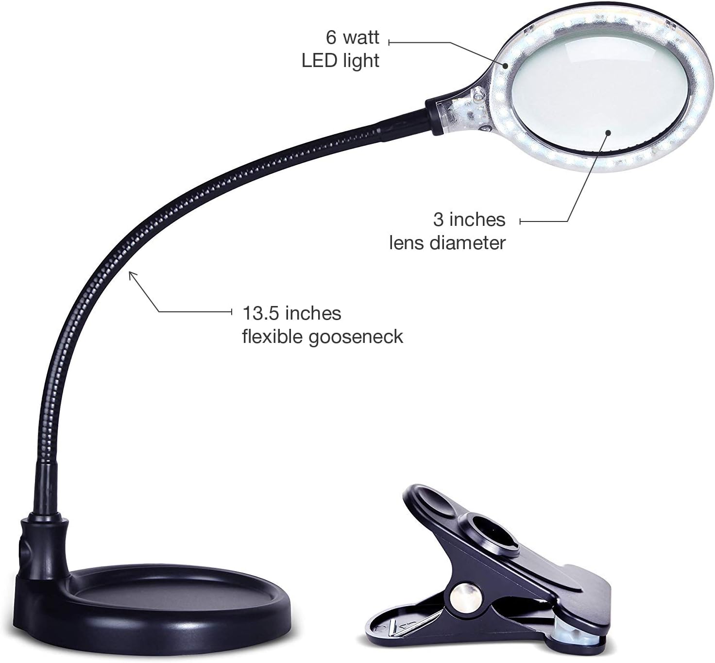 Brightech LightView Pro Flex 2 in 1: 2.25x Magnifier with Bright LED Light - Magnifying Glass Lamp with Base Stand & Clamp - for Reading, Painting, Sewing & Needle Crafts, Puzzle & Hobby Fans: Home Improvement