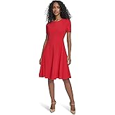 Calvin Klein Womens Short Sleeve Crepe Knee Length A-line Dress
