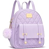 KKXIU Girls Small Backpack Purse Vegan Leather Quilted Mini Daypack for Women Trendy Bookbag (Purple)
