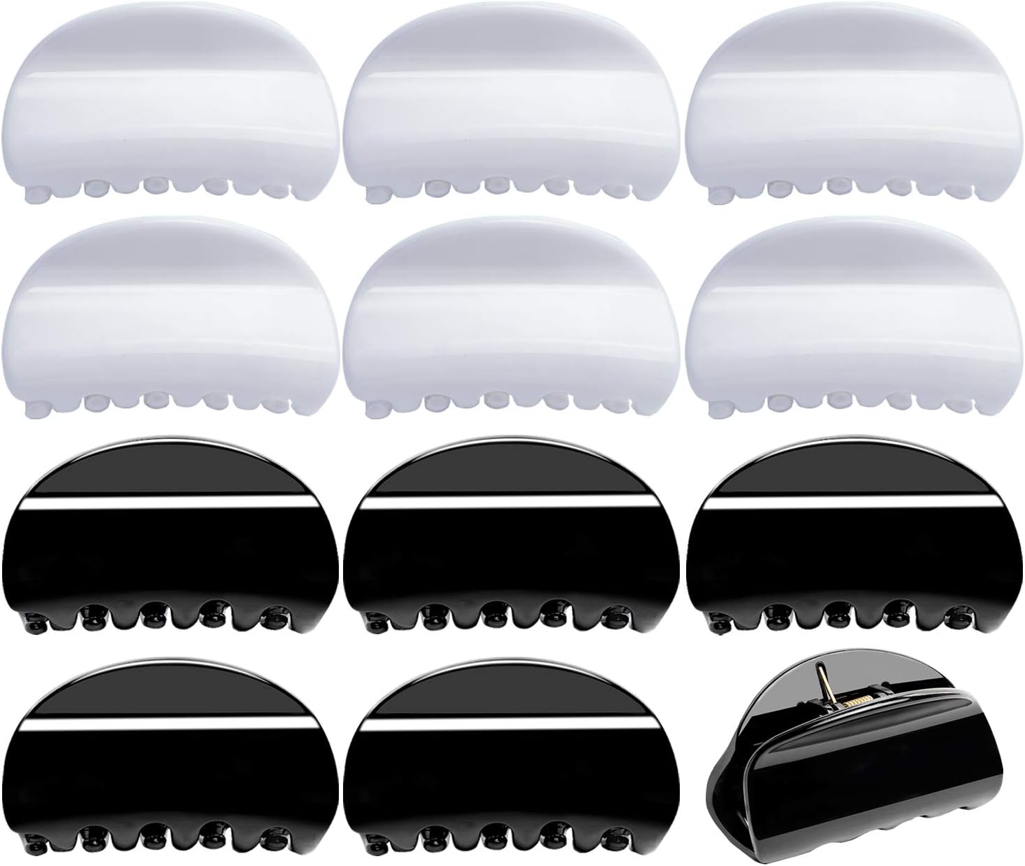 RC ROCHE ORNAMENT 12 Pcs Womens Jaw Claw Flat Clutcher Clamp No Slip Grip Strong Hold Cute Accessory Salon Styling Fashion Girls Beauty Hair Clip, Medium Black and White