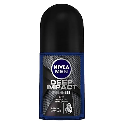 NIVEA MEN Deep Impact Freshness Deodorant Roll-on, 50ml for 48h Freshness with Black Carbon