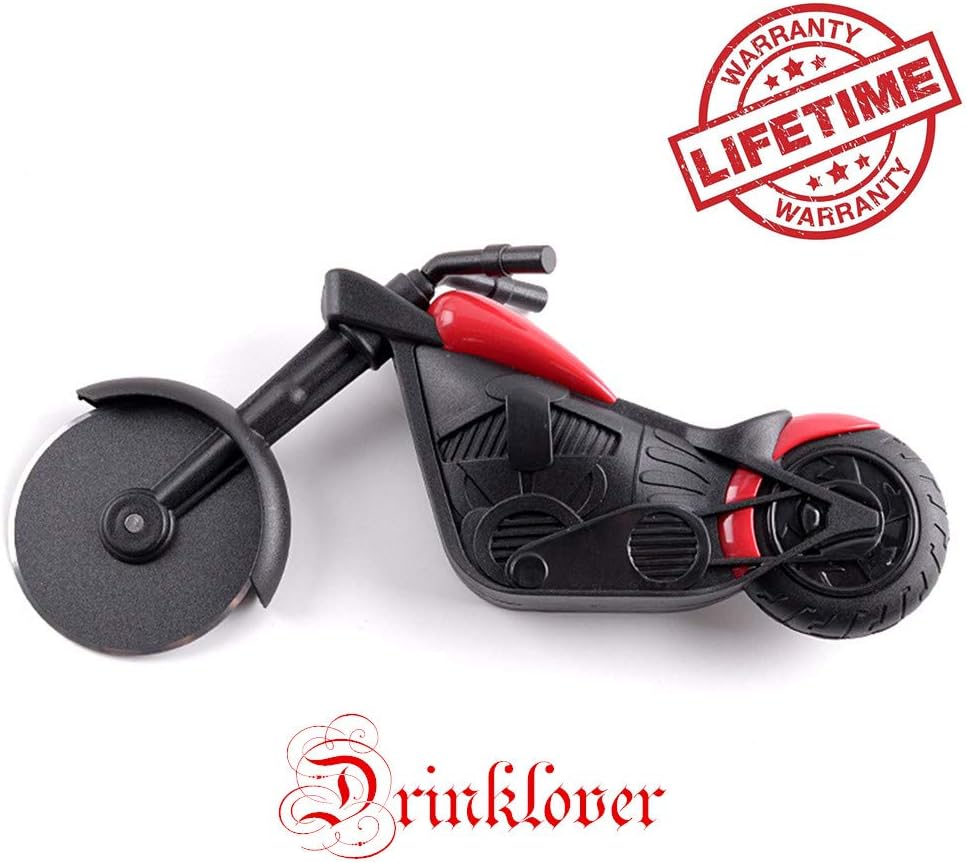 Drinklover Motorcycle Pizza Cutter, Stainless Steel Wheel Blade, Kitchen Gadget Present with Stand