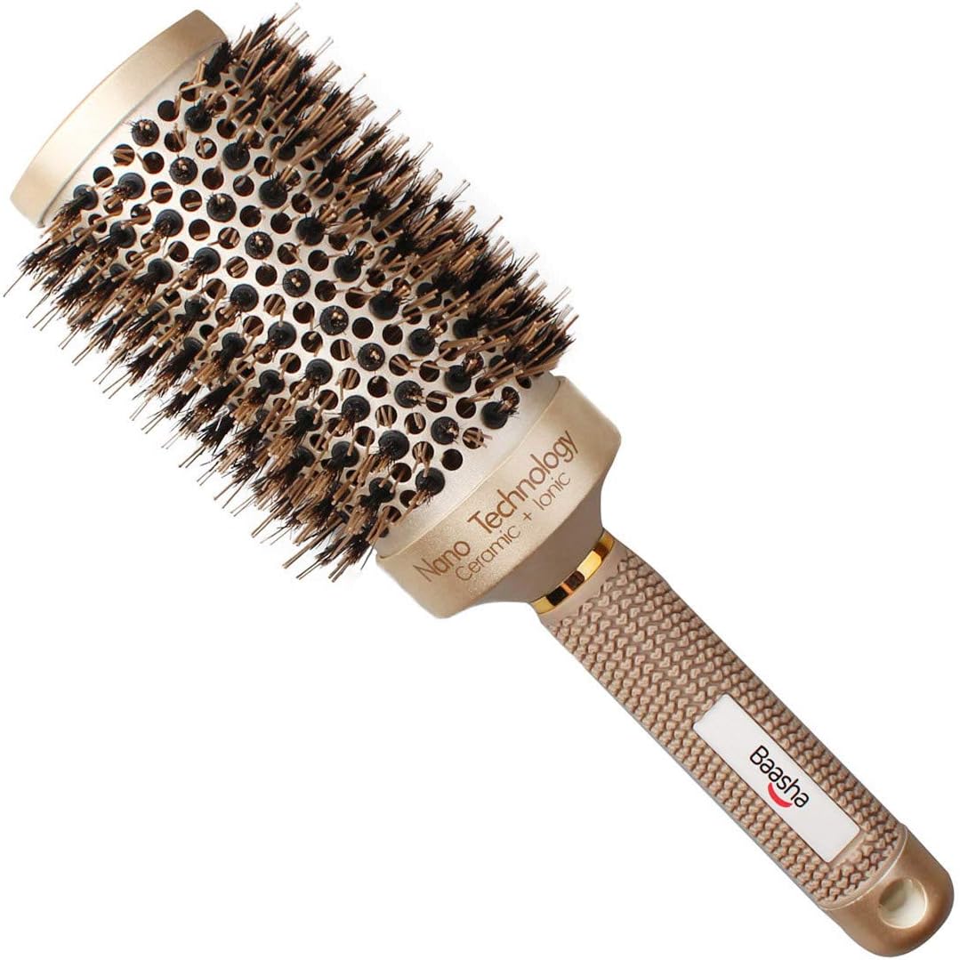 Baasha Extra Large Round Brush 3 Inch, Hair Brush With Boar Bristle, Dry Round Brush for Long Hair, Boar Bristles Round Brush For Blow Drying, Large Ceramic Brushes for Curly Hair, Ceramic Round Barre