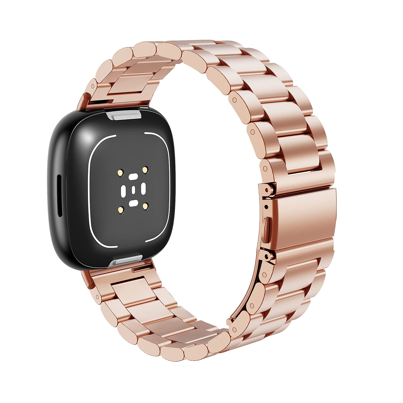 MoKo Metal Strap Compatible with Fitbit Versa 4/Versa 3/Sense 1/2, Stainless Steel Replacement Watch Band Wristband for Men Women, Rose Gold — image 1