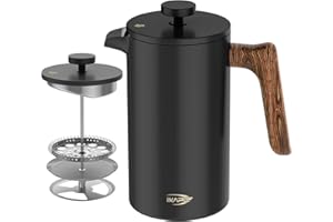 IKAPE French Press Coffee Maker, 34 OZ 304 Stainless Steel Espresso Coffee & Tea Maker with 4 Level Filtration System(Black)