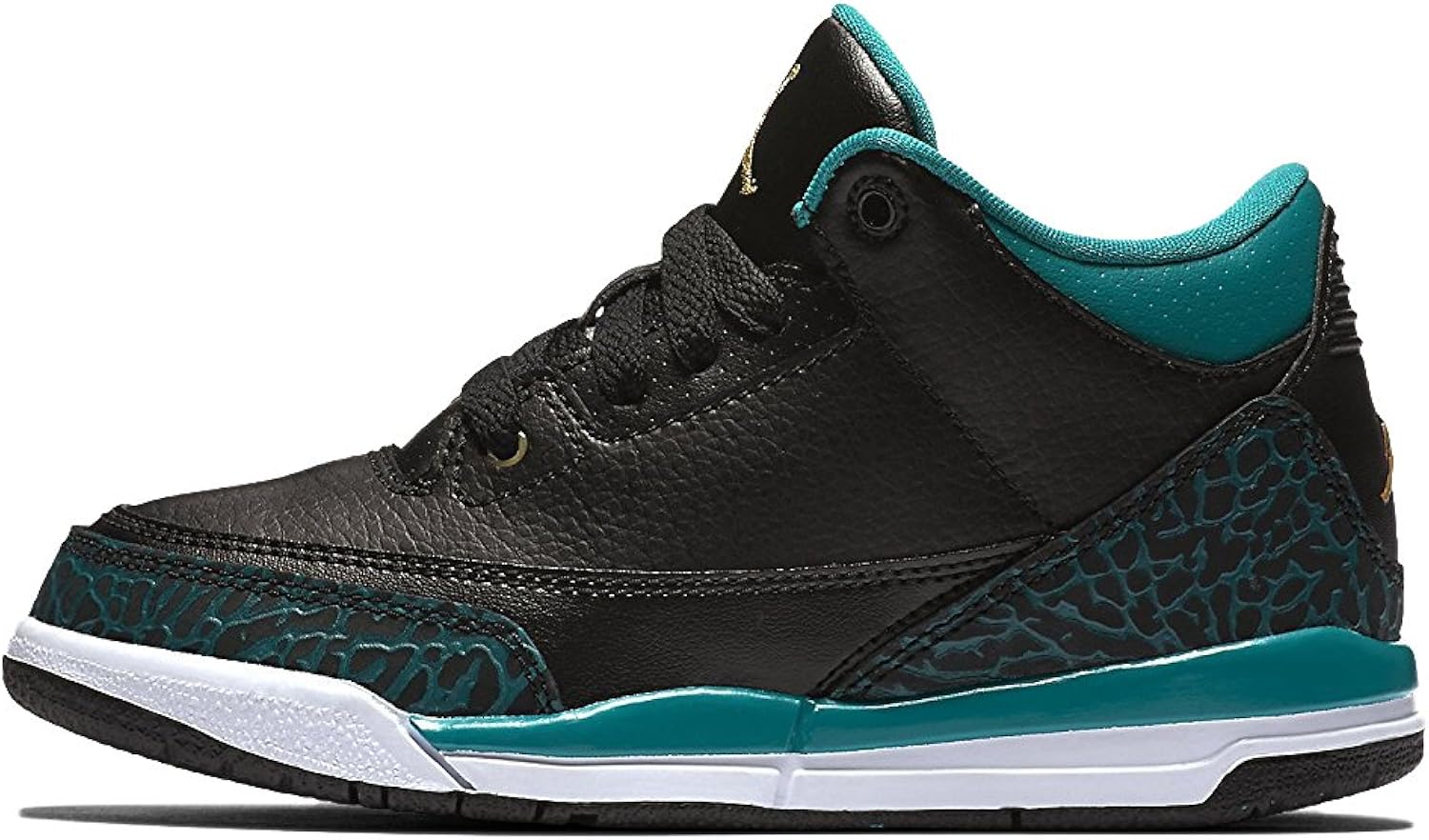 Nike Baby Girls Air Jordan 3 Retro GG Black/Metallic GoldTeal Leather Size 13.5C