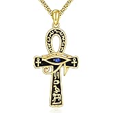 Egyptian Necklace 925 Sterling Silver Anubis Ankh Eye of Horus Necklace Egypt Scarab Pendant Jewelry Gift for Men Women