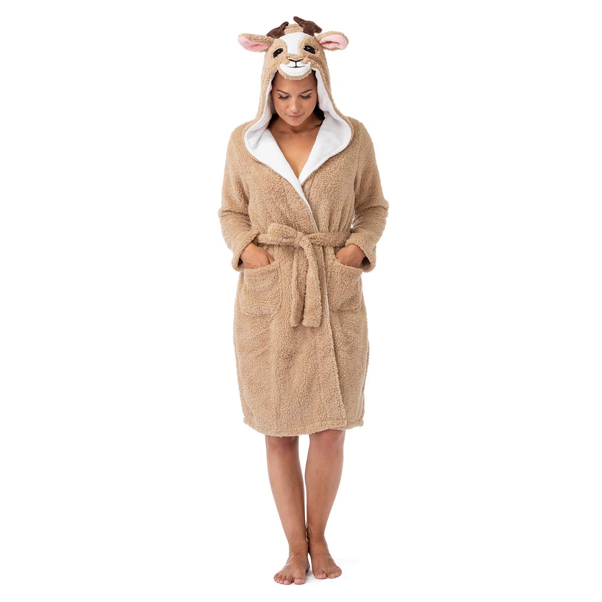 Peace, Love & Fashion Reindeer Hooded Animal Bathrobe for Women (Large) Brown Amazon.in