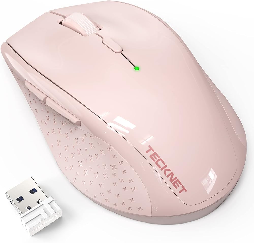 TECKNET 2.4G Wireless Mouse 4800 DPI Pink with 6 DPI Levels 30 Month Battery