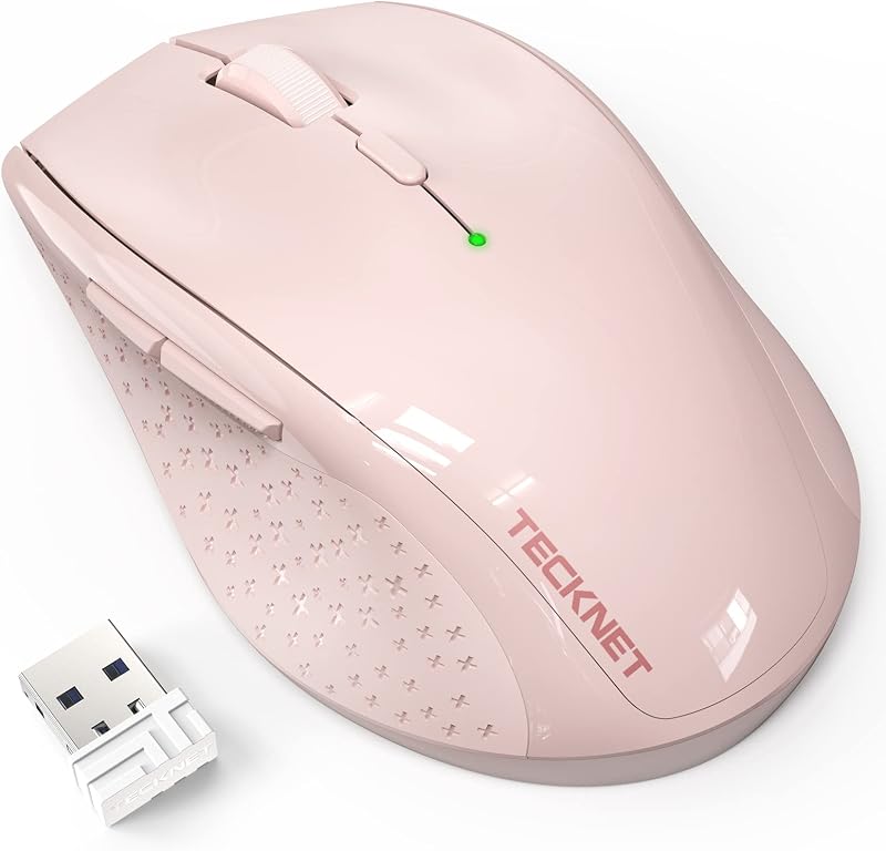 TECKNET 2.4G Wireless Mouse 4800 DPI Pink with 6 DPI Levels 30 Month Battery