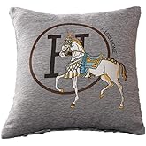 Croker Horse 18x18'' inches Throw Pillow Cushion Covers Set Pack of 2 Pcs - Luxury Horse Embroidery Modern Style Couch Sofa Pillow Cover for Living Room Bedroom (Grey)