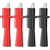 AC175 Alligator Clips Set for Multimeter Threaded Push-on (2mm) | Nickel-Plated Rustproof Clips with 10mm Jaw Opening Insulated Safety Flexible Boot for Fluke TL71, TL75, TL175 TP175 Test Leads 4PCS