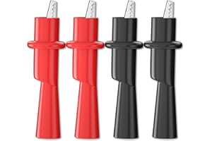 CNHIDEE AC175 Alligator Clips Set for Multimeter Threaded Push-on (2mm) | Nickel-Plated Rustproof Clips with 10mm Jaw Opening Insulated Safety Flexible Boot for Fluke TL71, TL75, TL175 TP175 Test Leads 4PCS