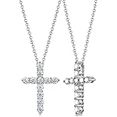 CYW 1.10/3.30 Carat Moissanite Sapphire Ruby Emerald Cross Pendant Necklace for Women Men, Solid 925 Sterling Silver Chain Pendant, Wedding Anniversary Christmas Jewelry