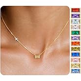 Gelbesty Gold Necklace for Women Dainty 14K Gold Plated Birthstone Sideways Cross Diamond Choker Necklace Trendy Simple Gold Cubic Zirconia Pendant Mothers Birthday Christmas Gifts Jewelry for Women