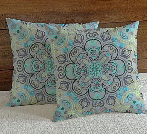 Tyler Wolf Gunter Home Decor Accent Pillow 17-inch (set of 2), Yellow, turquoise, mint &amp; charcoal grey