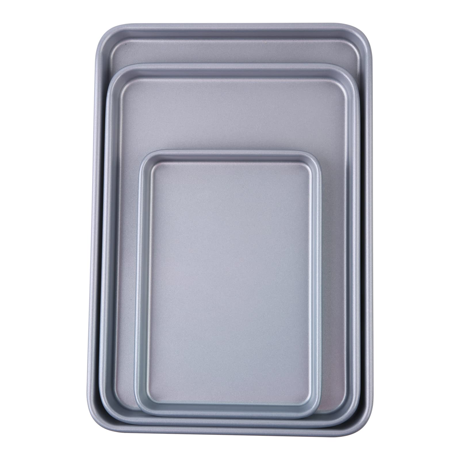 9.5/13/15 Inch Baking Tray Set, 3-Piece Heavy Duty Baking Pan for Oven (Light Grey)