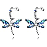 KZX Dragonfly Earrings 925 Sterling Silver Half Hoop Earrings Dragonfly Dangle Drop Earrings for Women