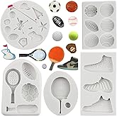 MYPRACS Ball Silicone Molds Football Baseball Basketball Rugby Tennis Fondant Mold Sneakers Sports Shoe Mold For Cake Decorating Cupcake Topper Candy Chocolate Gum Paste Polymer Clay Set Of 5