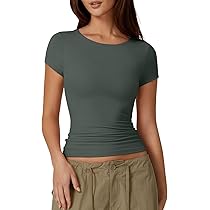 ★GENERAL IDEA★ WOMAN Slim Crew Neck Short Sleeve T-Shirt [ RightPerson Women's Basic Half Sleeve Round Neck T-Shirt