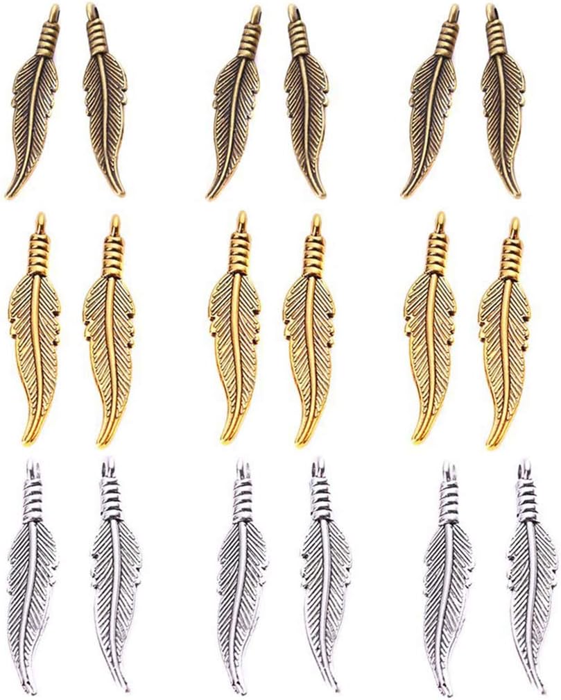 90 pcs Craft Supplies Mixed Feather Charms for Jewellery Making Pendants DIY for Necklace Bracelet Earring WM048