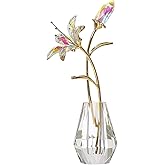 LONGWIN Crystal Artifical Tiger Lily Flowers with Vase - AB Coated Crystal Collectible Figurines Blooming Fake Lily Flower Home and Wedding Decor